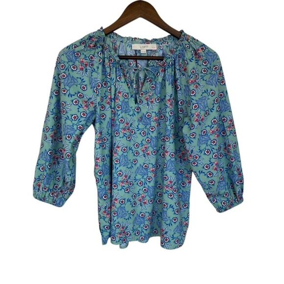 LOFT Green, Blue and Red Floral Blouse - Small Petite - Picture 1 of 4